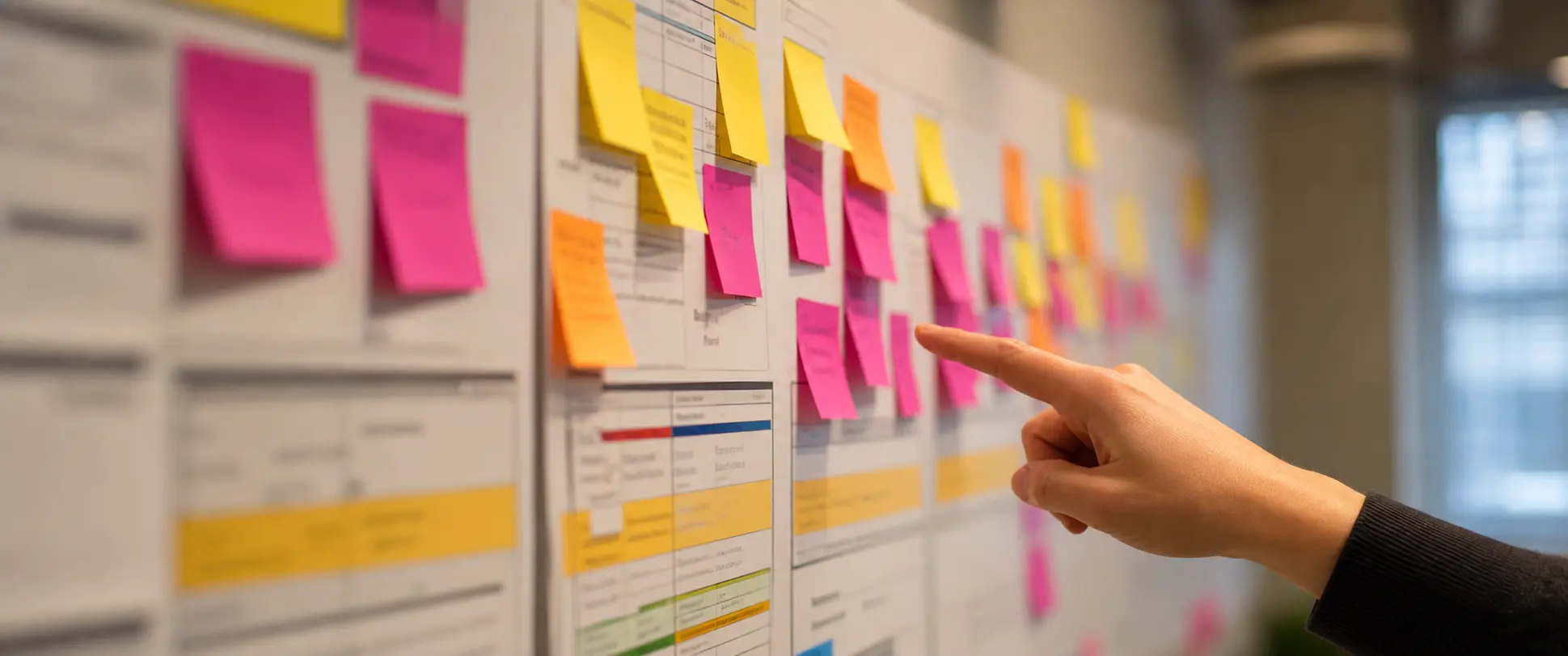 Planning wall with colorful sticky notes