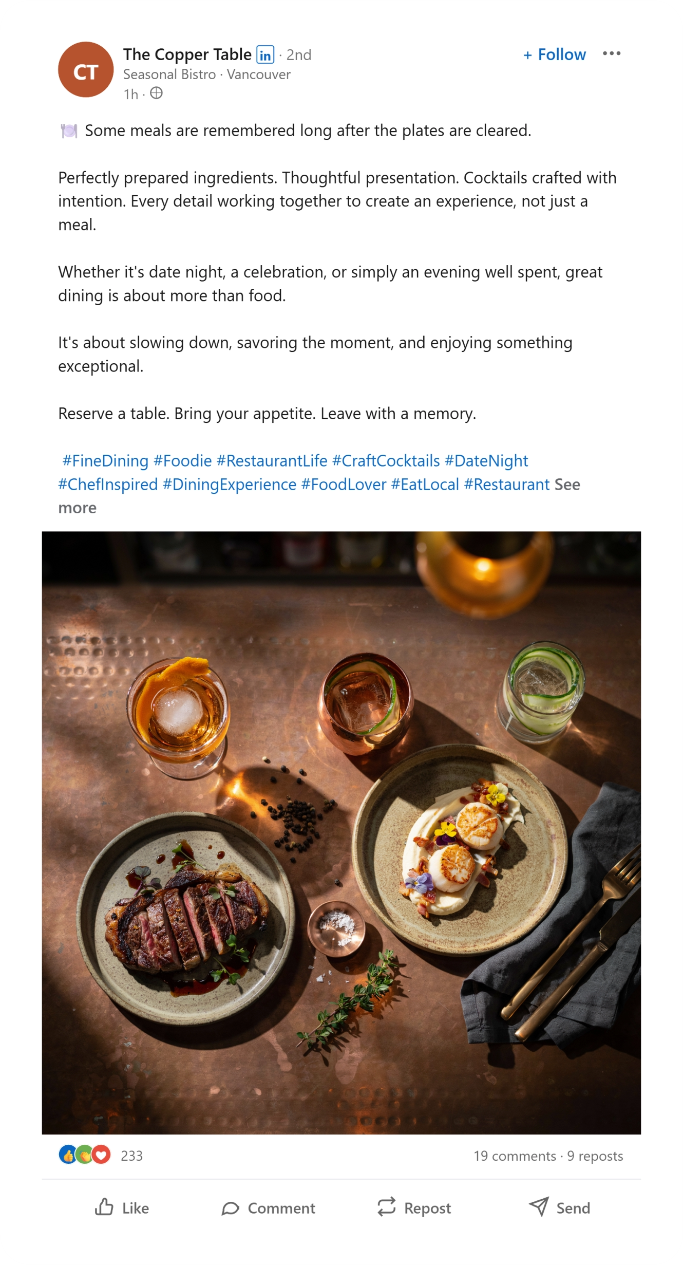 Restaurants LinkedIn post
